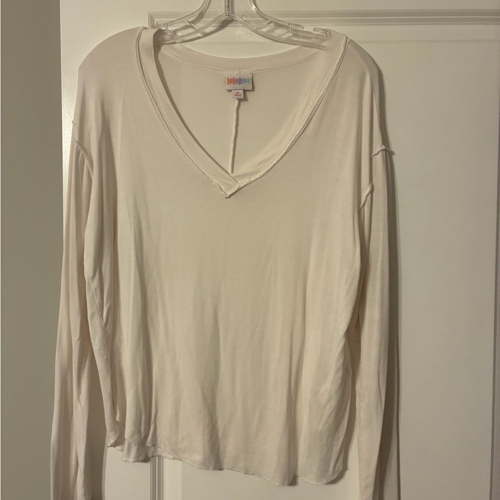 LuLaRoe Long Sleeve V-Neck Top in Cream